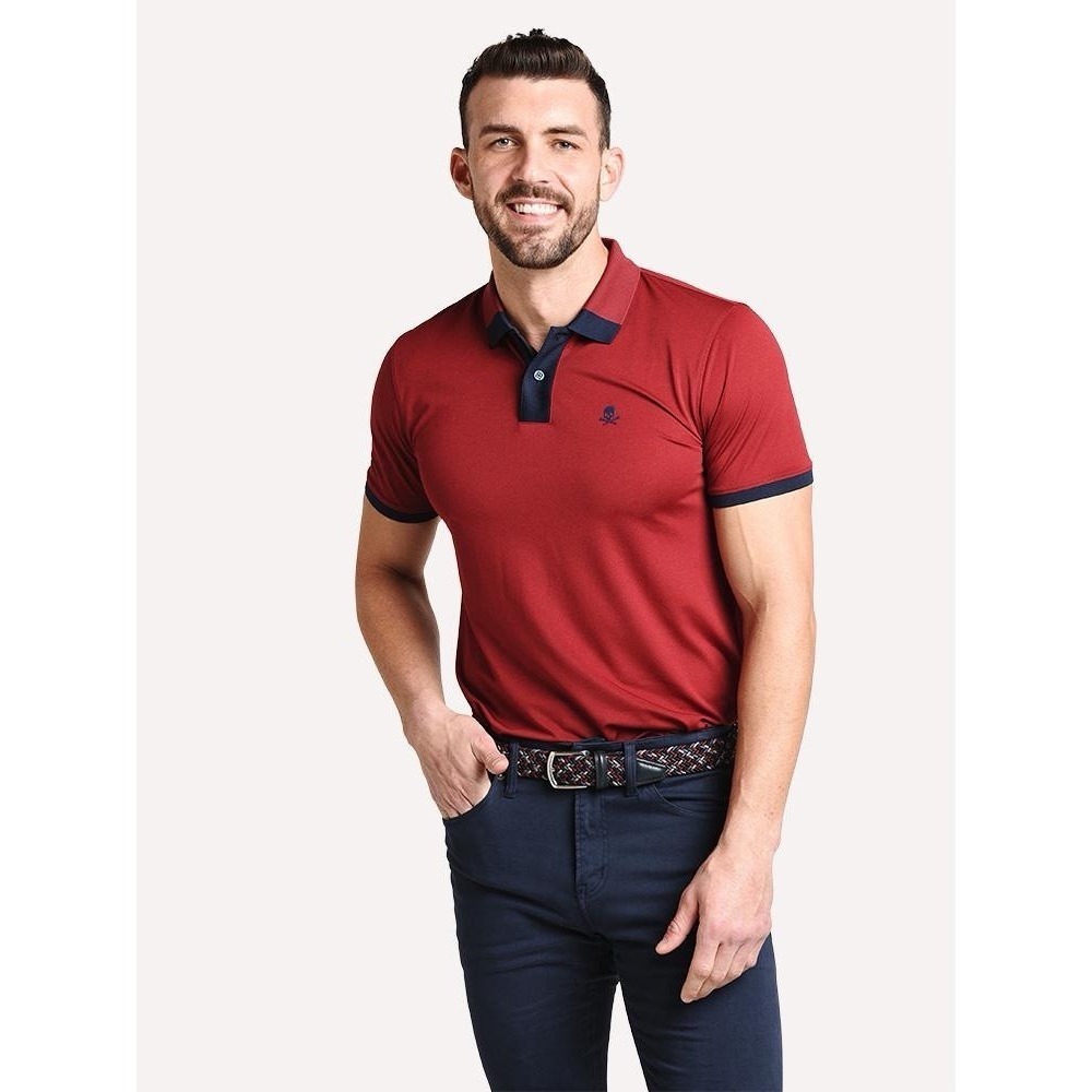 G/FORE‎ Polo Red Navy Contrast Golf Skull Logo Performance Shirt M